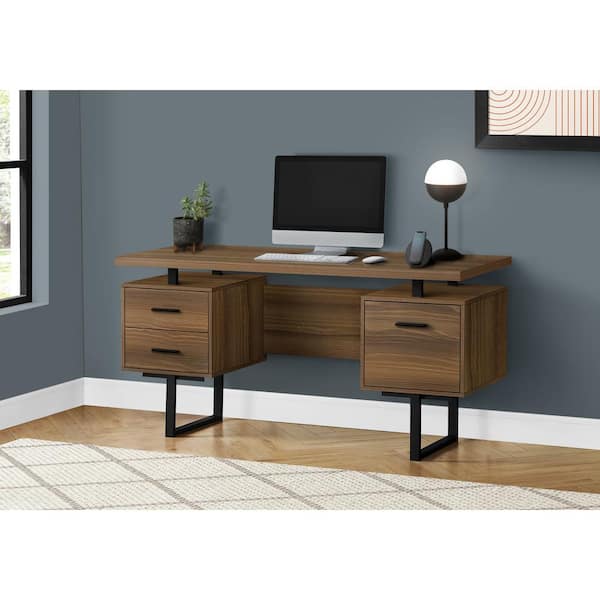 60 Modern Wooden Desk Walnut Home Office Desk with Filing Cabinet