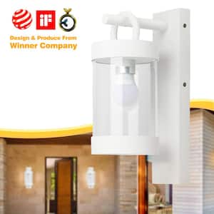 White Hardwired Outdoor Wall Lamp Waterproof Path Light With Dusk to Dawn Sensor