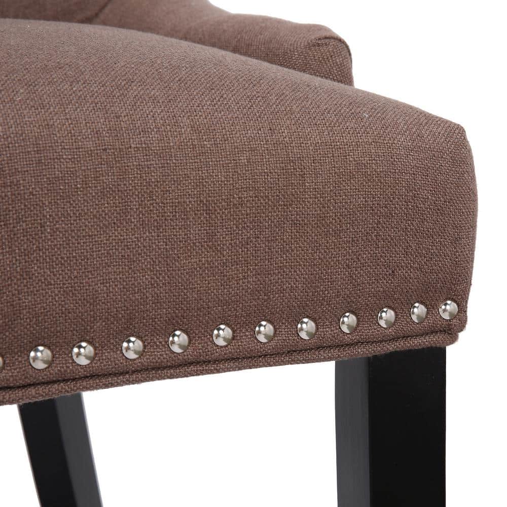 Brown Linen Upholstered Tufted Side Chair with Wood Legs