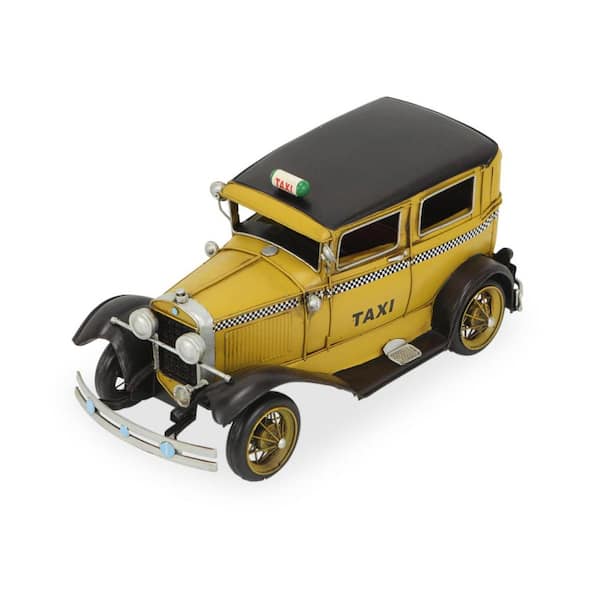 HomeRoots Metal Yellow and Black Hand Painted 1931 Yellow Taxi Model Sculpture