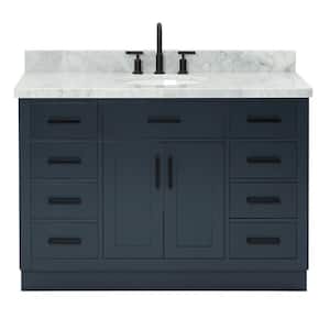 Hepburn 49 in. W x 22 in. D x 36 in. H Bath Vanity in Blue with Carrara Marble Vanity Top in White with White Basin