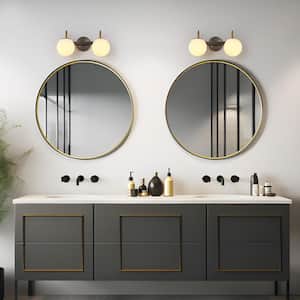 16.1 in. Modern Brushed Gunmetal Grey Bathroom Vanity Light 2-Light Brass Wall Sconce with Milky White Glass Globes