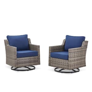 Nyajiah Wicker Outdoor Rocking Chair with Blue Cushions (2-Pack)