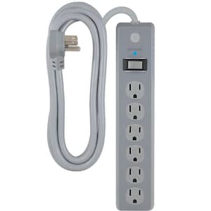 6-Outlet Power Stirp Surge Protector with Extra Long 15 ft. Cord and 14-Gauge SJT in Gray