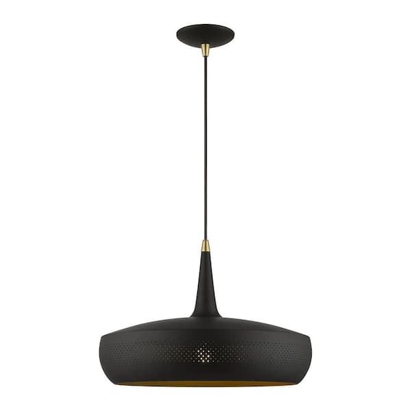 AVIANCE LIGHTING Amberdale 1-Light Black Pendant with Antique Brass Accents