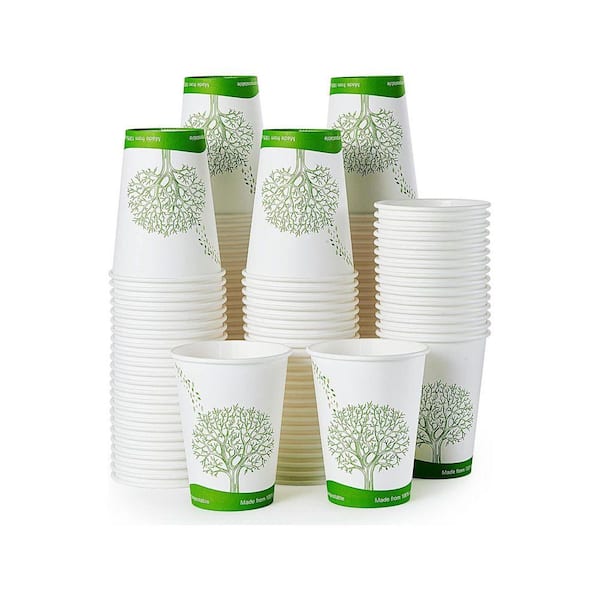 3.55 in. White Compostable Disposable Paper Cup for Hot and Cold Drinks Tree-Printed Design 240 Per Case