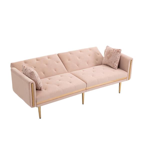 Donason 73.23 in. W Square Arm Velvet Straight Reclining Sofa in Pink