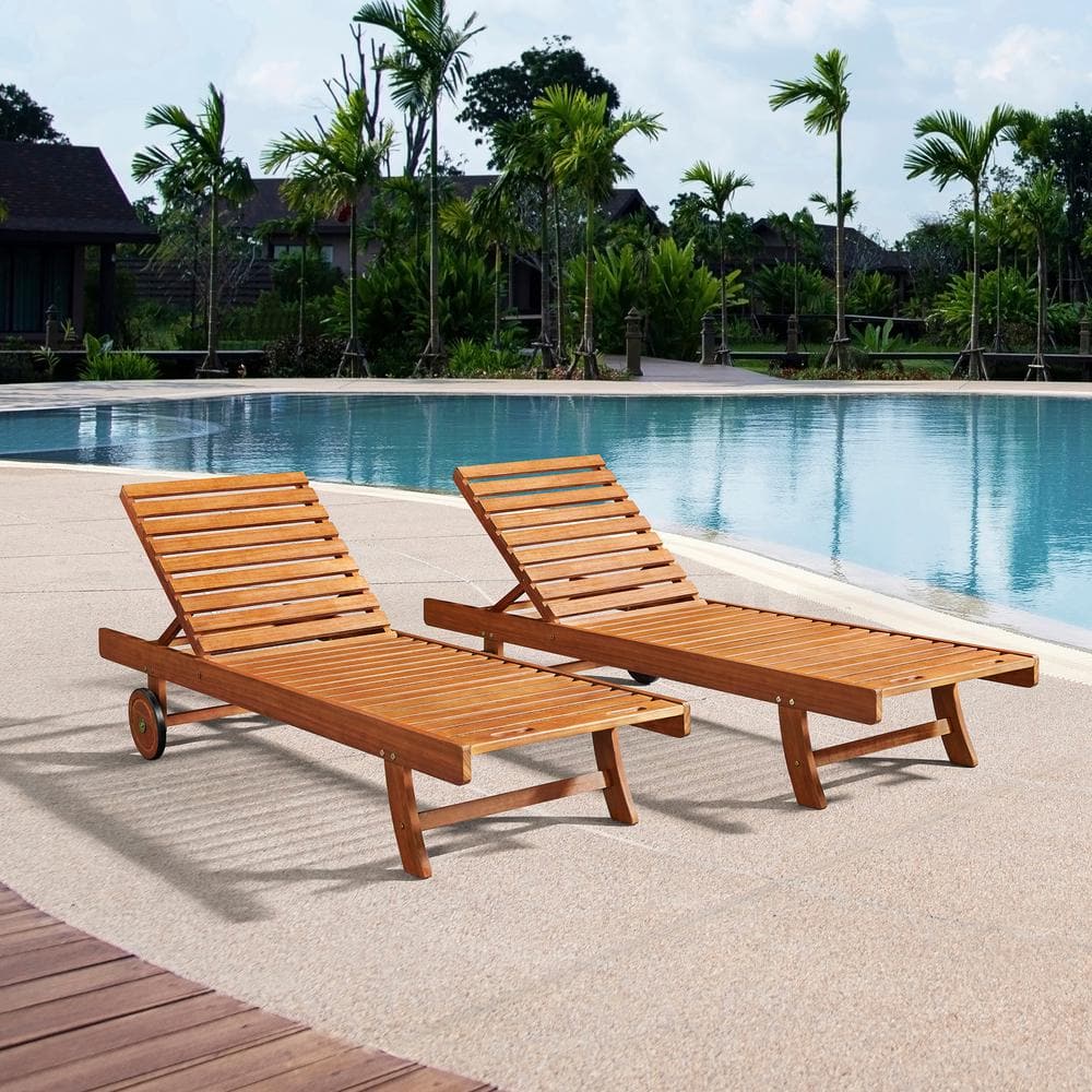 Caspian Eucalyptus Wood Outdoor Reclining Chaise Lounge Set
