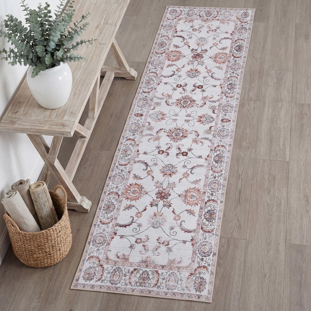 Arabella Vintage Floral Border Machine-Washable Cream/Terra 2 ft. x 8 ft. Runner Rug price history on PriceWatchPro