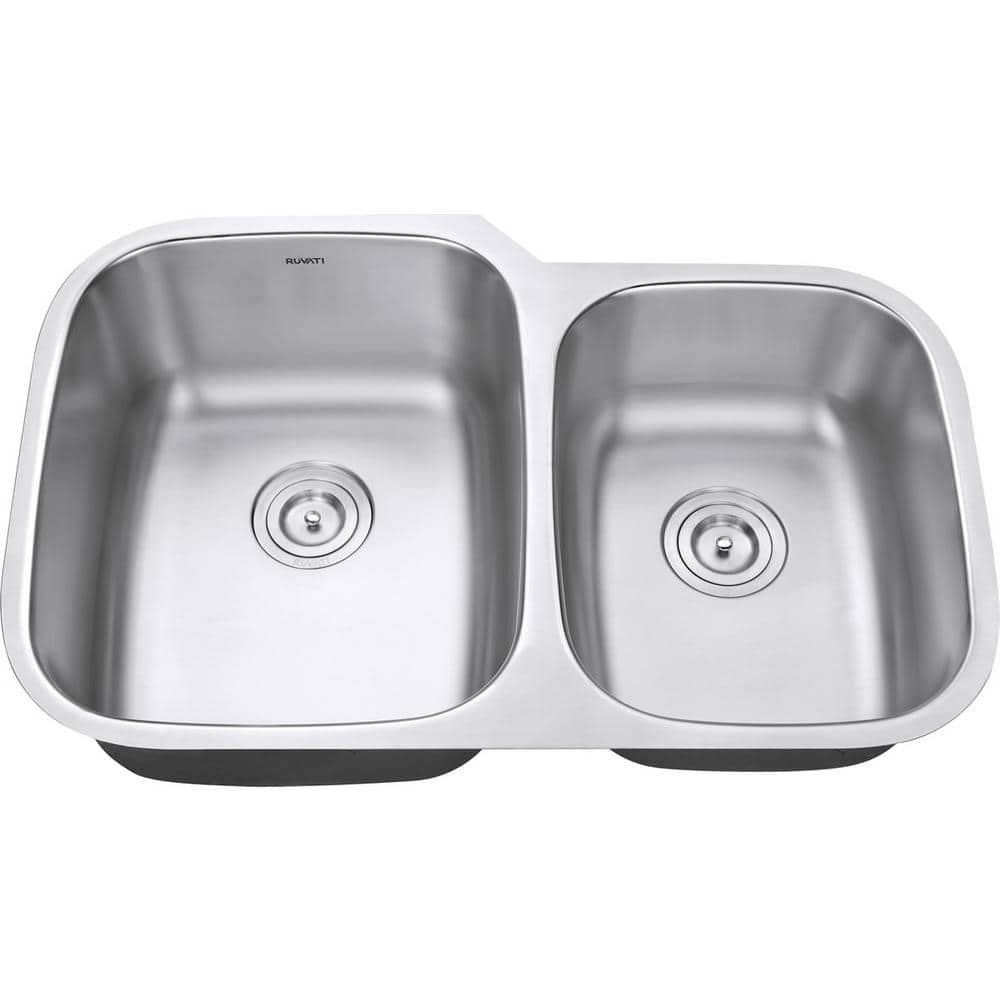 Ruvati 32-inch Satin Finish Double Bowl Stainless Steel Undermount Kitchen Sink