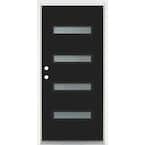 36 in. x 80 in. Right-Hand Inswing 4-Lite Frosted Glass Black Painted Fiberglass Prehung Front Door