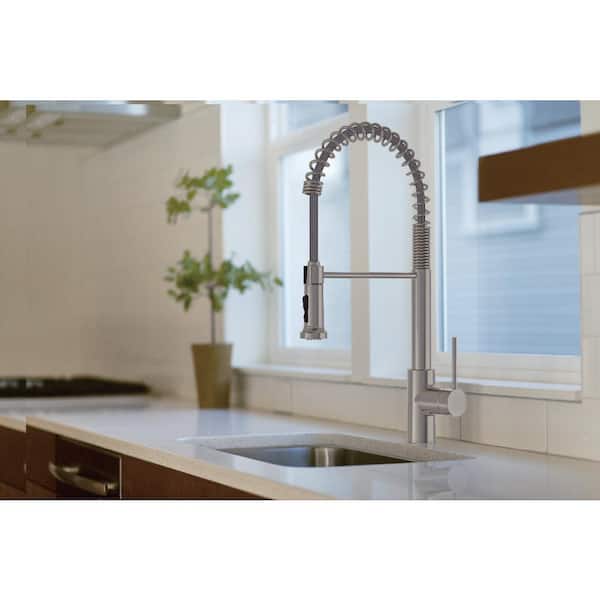 Lemist Single-Handle Coil Springneck Pull-Down Sprayer Kitchen Faucet in Stainless Steel Lemist Single-Handle Coil Springneck Pull-Down Sprayer Kitchen Faucet in Stainless Steel