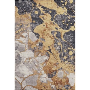 Mayfield Premium Machine Washable Abstract AMF1909 Gold 8 ft. x 10 ft. Area Rug