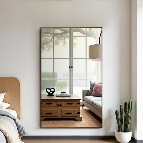 Black 31 in. W x 51 in. H Rectangle Aluminum Alloy Thin Edge Full Length Mirror (No Bracket)