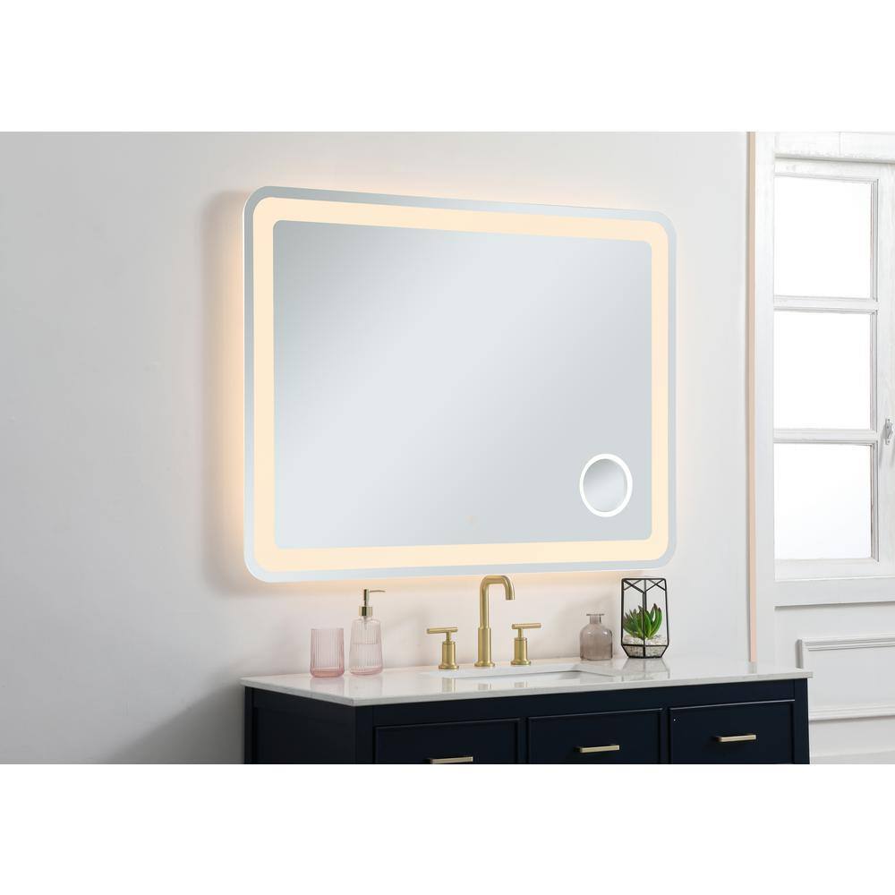 Glossy White Rectangular LED Bathroom Mirror with Magnifier