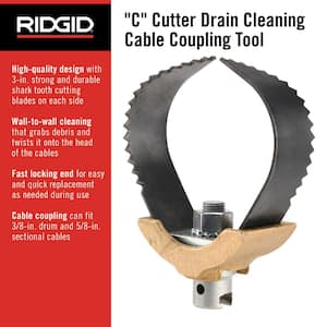 T-232 3 in. Heavy Duty "C" Cutter Drain Cleaning Cable Attachment, Fits 3/8 in. Inner Core & 5/8 in. Sectional Cables