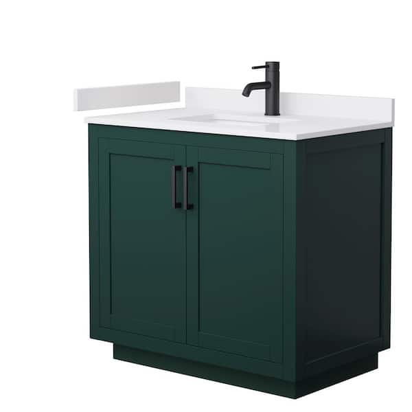 Wyndham Collection Miranda 36 in. W x 22 in. D x 33.75 in. H Single Bath Vanity in Green with White Cultured Marble Top