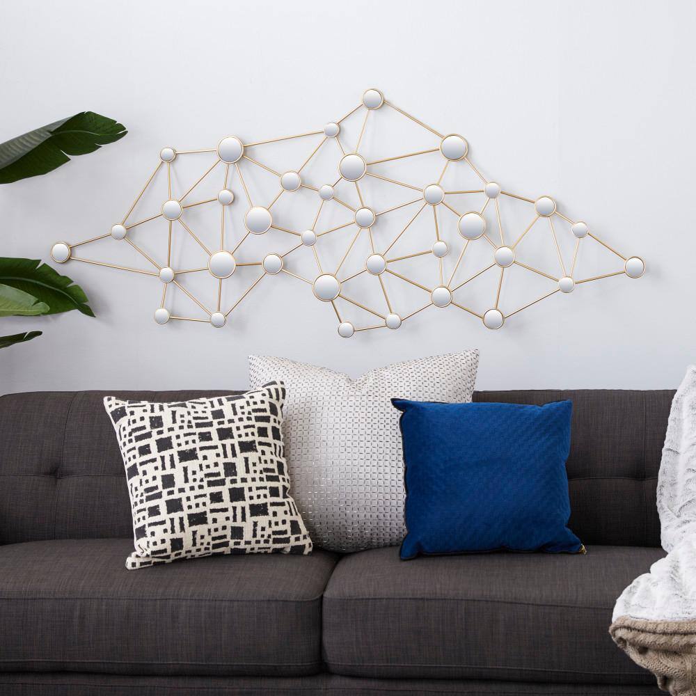 Gold Metal Geometric Wall Decor with Mirror Accents