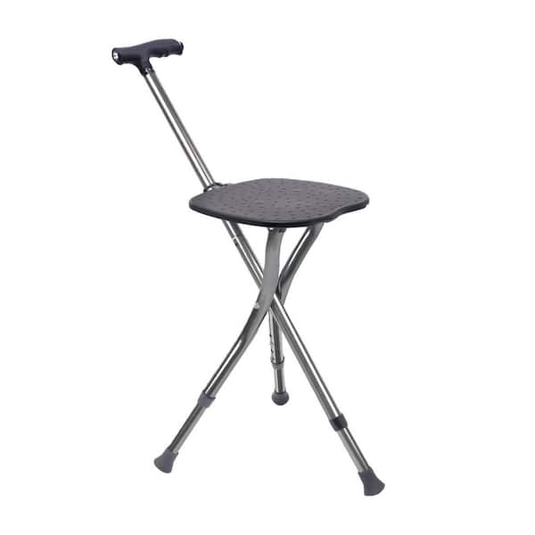 Black 33.1 in. to 36.1 in. Adjustable Walking Cane with Seat, Cane Seat with LED, Cane Chair, Walking Stick for Seniors