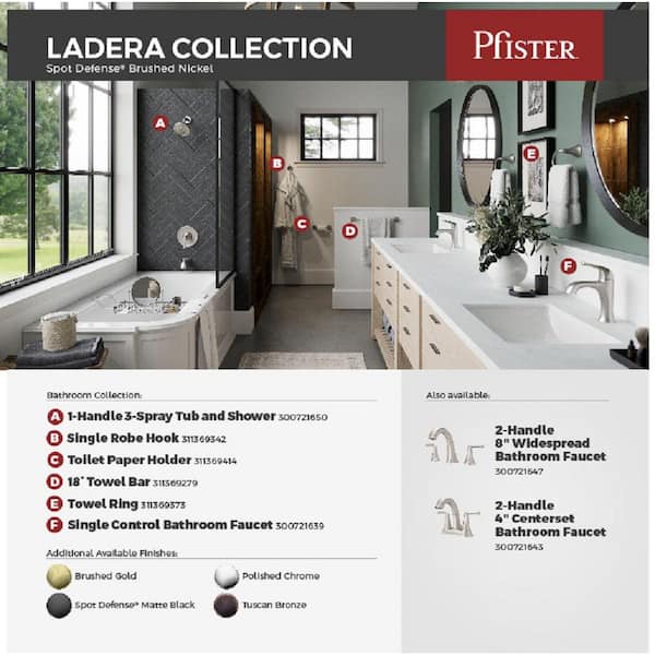 Ladera Single-Handle 3-Spray Tub Shower and Ladera 4 in. 2-Handle Faucet in Spot Defense Brushed Nickel (2-Pack) Ladera Single-Handle 3-Spray Tub Shower and Ladera 4 in. 2-Handle Faucet in Spot Defense Brushed Nickel (2-Pack)