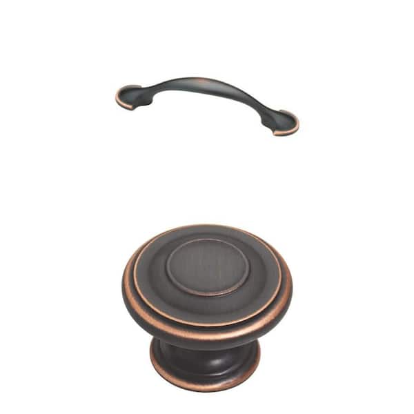 Half Round Spoon Foot 3 in. Bronze Drawer Pull and 1-3/8 in. Round Knob, Bronze with Copper Highlights Combo