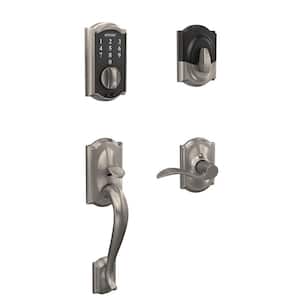 Camelot Satin Nickel Electronic Touch Keyless Deadbolt and Entry Door Handle with Accent Handle and Camelot Trim