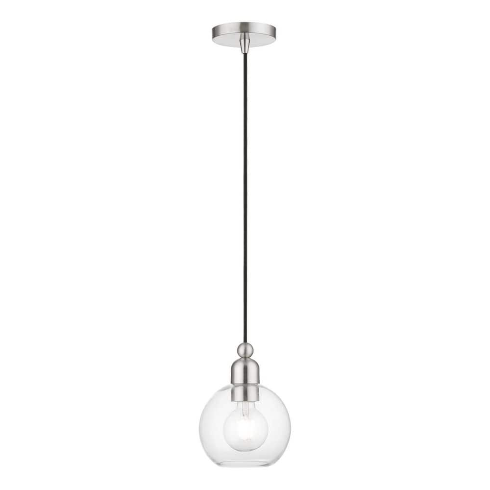 Livex Lighting Downtown 1 Light Brushed Nickel Mini Pendant With Clear Sphere Glass 48971 91 4970