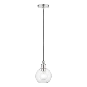 Downtown 1-Light Brushed Nickel Mini Pendant with Clear Sphere Glass