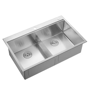 Stainless Steel 36 in. Double Bowl Drop-in or Undermount Workstation Kitchen Sink with Thin Divider