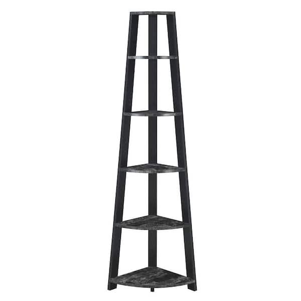 Convenience Concepts Newport 71 in. Black Faux Marble/Black MDF 6 Tier Corner Bookcase