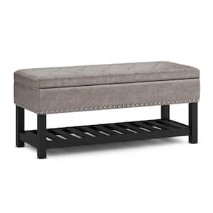Lomond 44 in. Wide Traditional Rectangle Storage Ottoman Bench in Distressed Grey Taupe Vegan Faux Leather