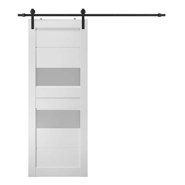 Belldinni Dessa 18 in. x 83.25 in. 2-Lite Frosted Glass Bianco Noble Wood Composite Sliding Barn Door with Hardware Kit