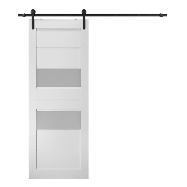 Belldinni Dessa 32 in. x 83.25 in. 2-Lite Frosted Glass Bianco Noble Wood Composite Sliding Barn Door with Hardware Kit