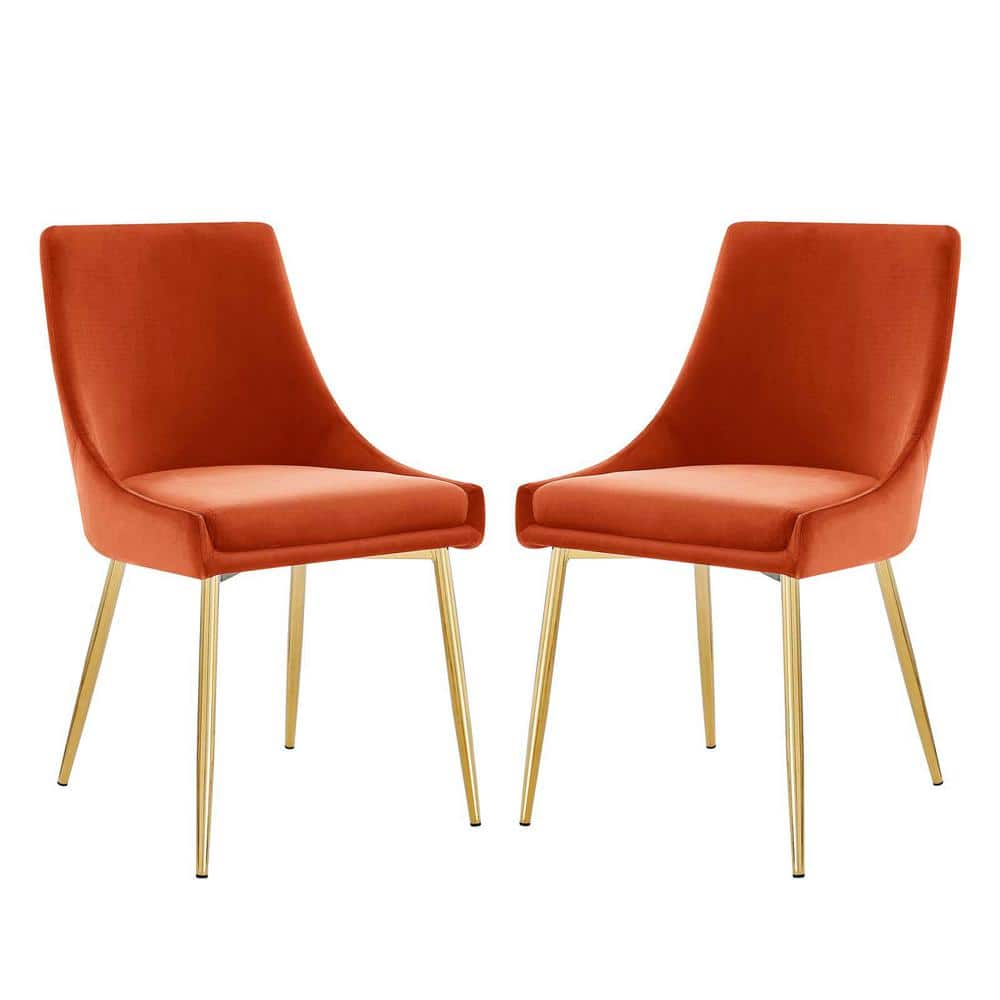 Gold Orange Luxe Velvet & Gold Metal Parsons Side Chair