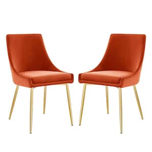 Viscount Gold Orange Performance Velvet Dining Chairs (Set of 2)