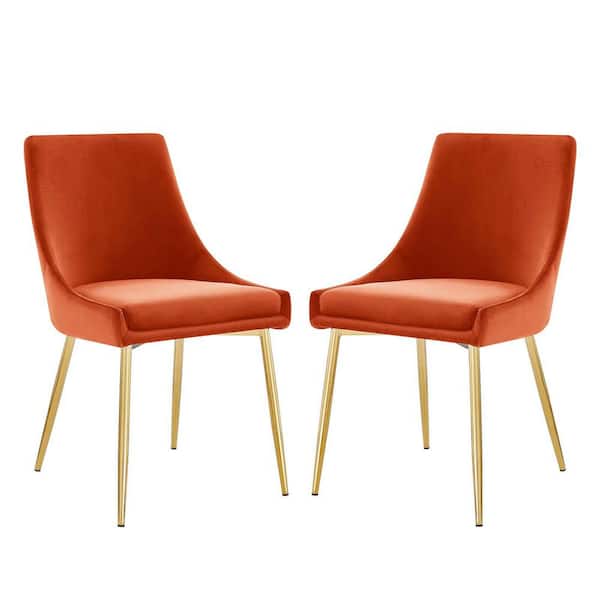 MODWAY Viscount Gold Orange Performance Velvet Dining Chairs (Set of 2)