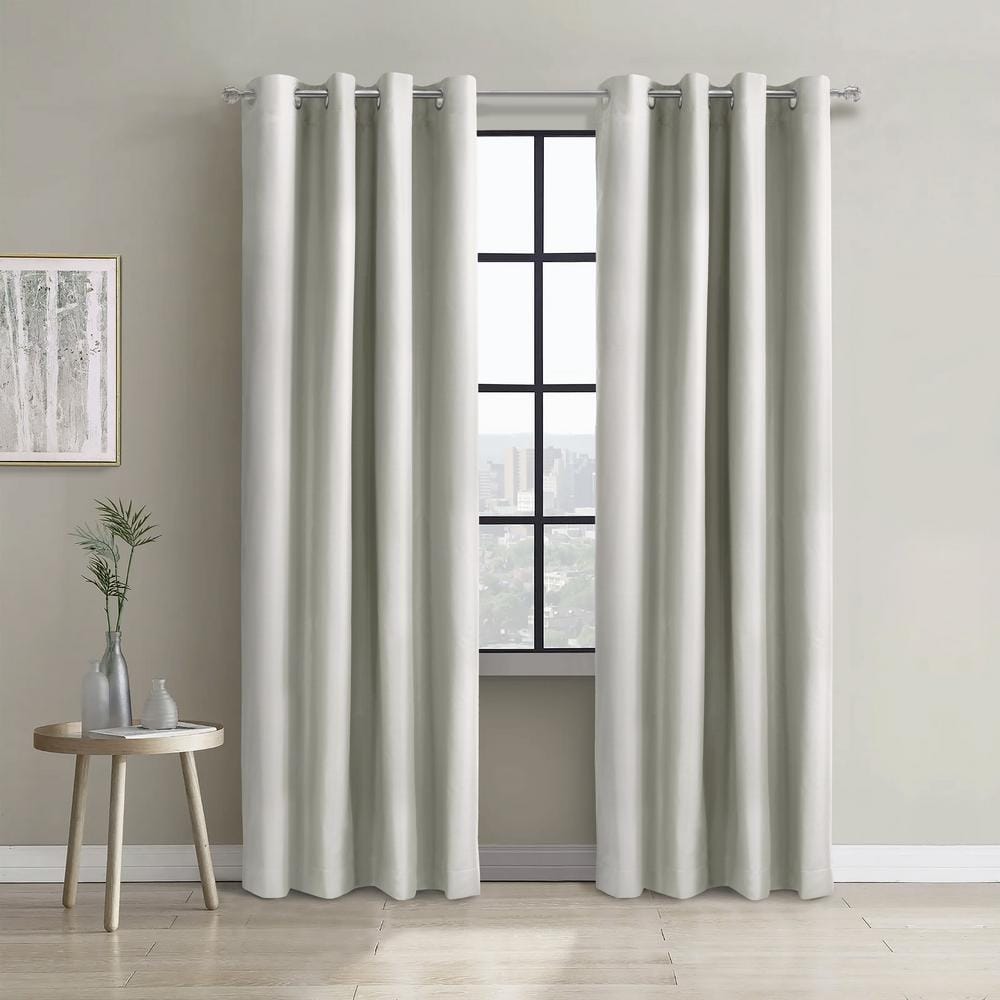 Alpine White Polyester Solid 52 in. W x 63 in. L Grommet Indoor Blackout Cu