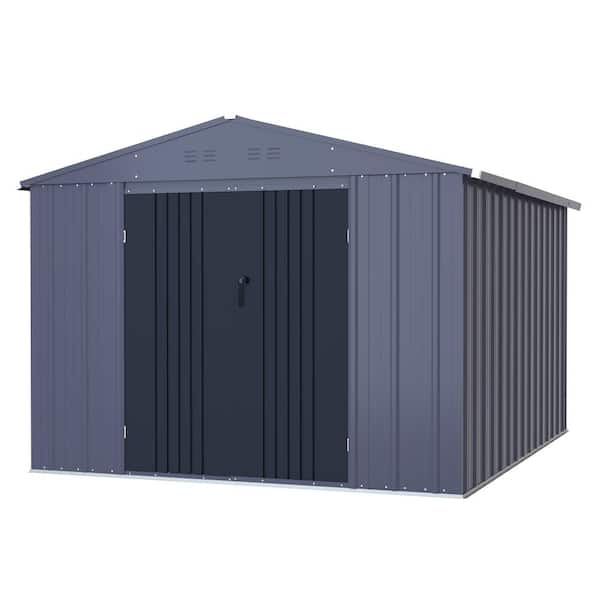 VEIKOUS 8 ft. W x 10 ft. D Outdoor Metal Storage Shed in Gray (80 sq. ft.)