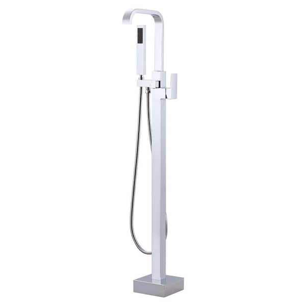 Brass Single-Handle Floor Mount Claw Foot Freestanding Tub Faucet Bathtub Filler with Hand Shower in Polished Chrome
