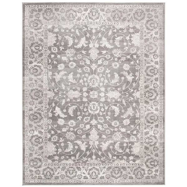 Brentwood Cream/Gray 12 ft. x 18 ft. Floral Border Area Rug