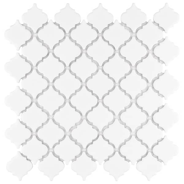 Merola Tile Hudson Tangier Glossy White 12-3/8 in. x 12-1/2 in. Porcelain Mosaic Tile (11.0 sq. ft./Case)
