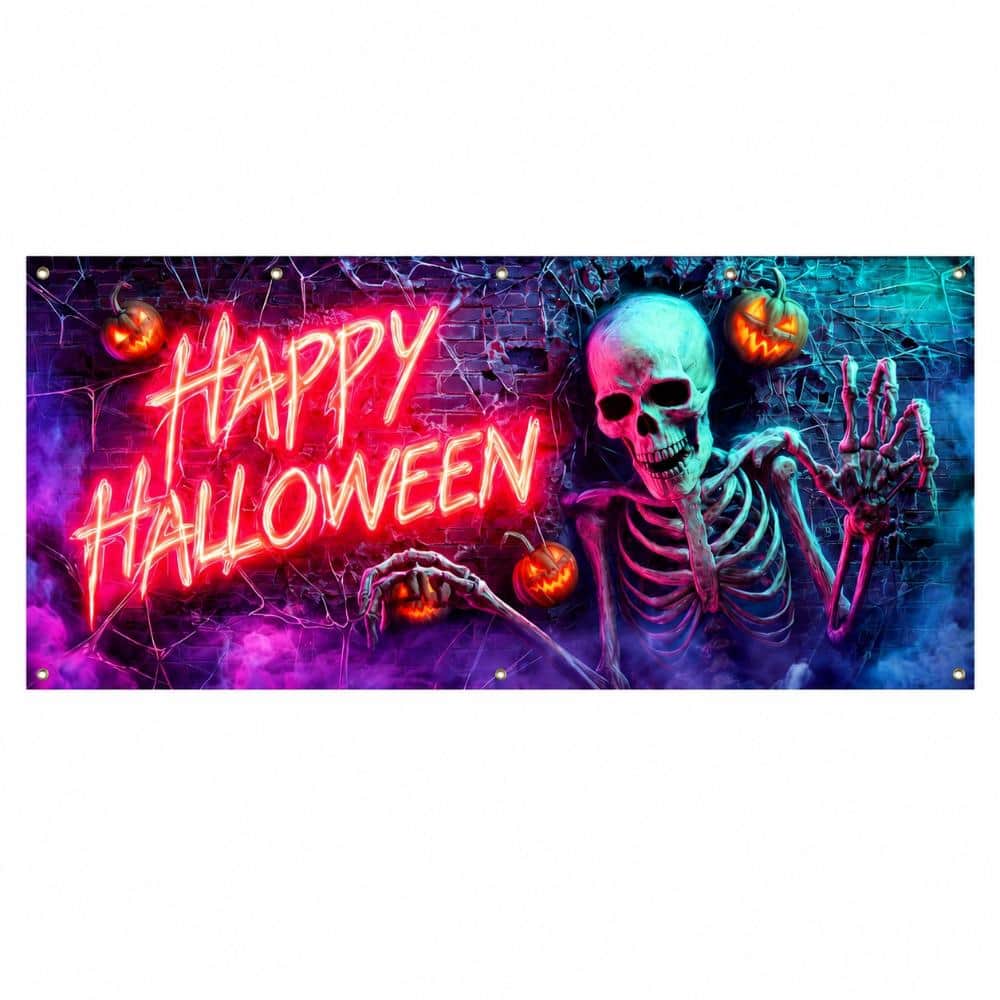 Outdoor Halloween Garage Door Cover with Neon Skull and Pumpkins, Polyester Banner for Seasonal Party Decor price history on PriceWatchPro