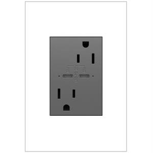 adorne 15 Amp Tamper-Resistant Duplex Outlet with Ultra-Fast 6A PLUS 30W Power Delivery USB Type-C/C, Magnesium