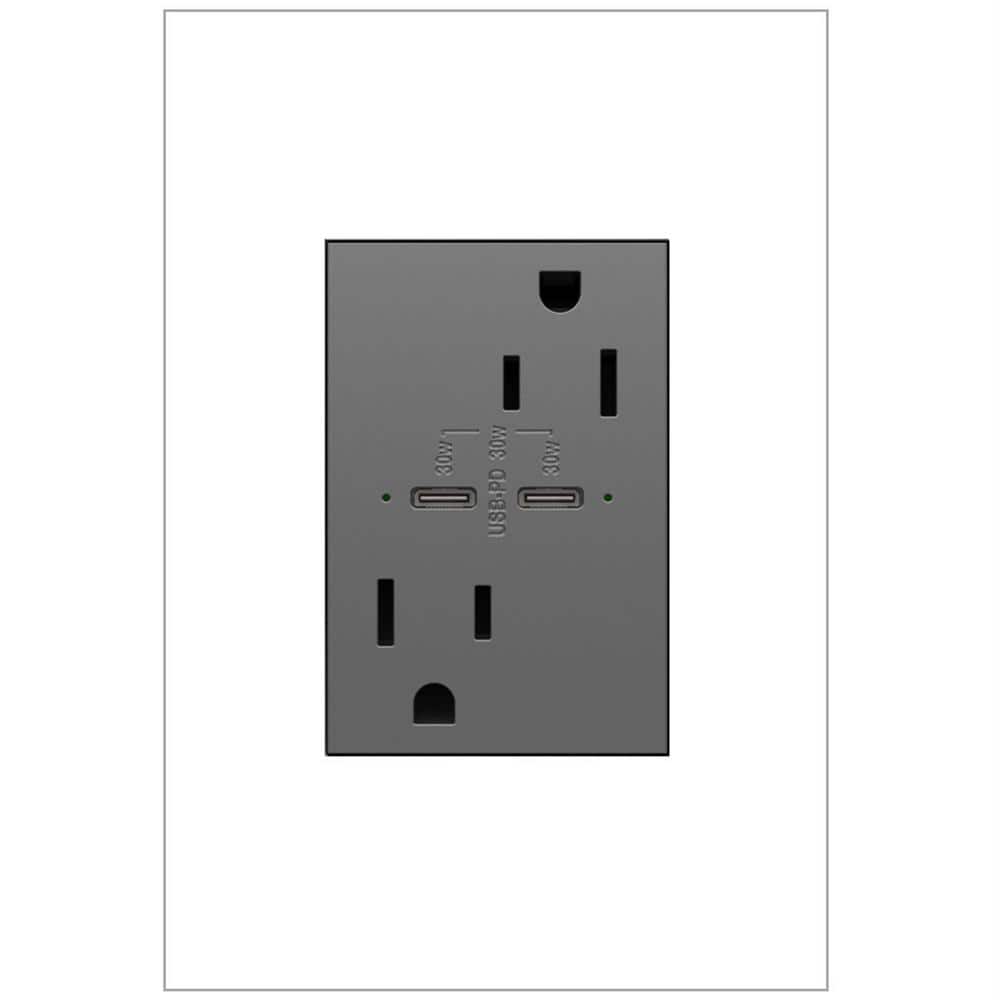 adorne 15 Amp Tamper-Resistant Duplex Outlet with Ultra-Fast 6A PLUS 30W Power Delivery USB Type-C/C, Magnesium price history on PriceWatchPro