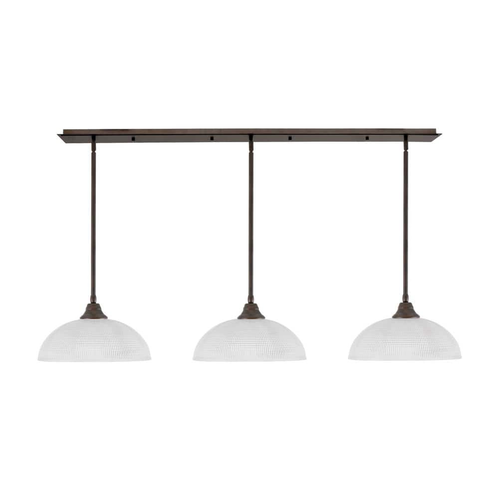Livingston 100-Watt 3-Light Bronze Chandelier with 13 in. Clear Ribbed Glas