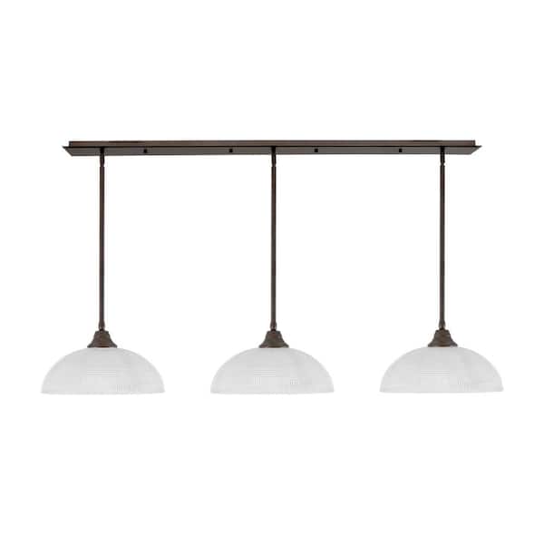 Livingston 100-Watt 3-Light Bronze Chandelier with 13 in. Clear Ribbed Glass Shades, No Bulbs Included