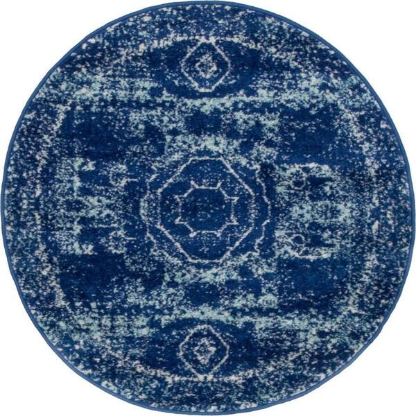 Unique Loom Bromley Wells Blue 3 ft. Round Area Rug
