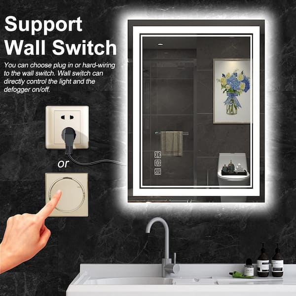 LED Bathroom Mirror with Lights, 40x24 Inch LED Backlit + Front Lighted  Bathroom Smart Mirror for Vanity with High Lume, Anti-Fog and Dimmable Light