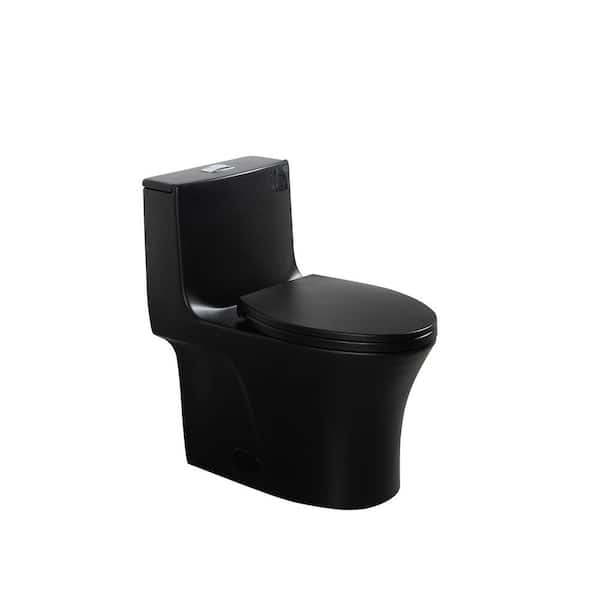 Unbranded 28.5 in. Matte Black 1.1/1.60 GPF Dual-Flush 1-Piece Toilet Water-Saving Elongated with Soft Closing Seat, 1000 Gram Map