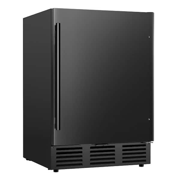 24 in. Single Zone 180-Cans Freestanding/ Built-in Beverage and Wine Cooler Fridge in Black with LED